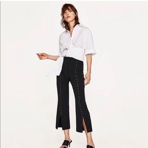 Zara Black Cropped Pants with Pearl Detail and front slit 🖤